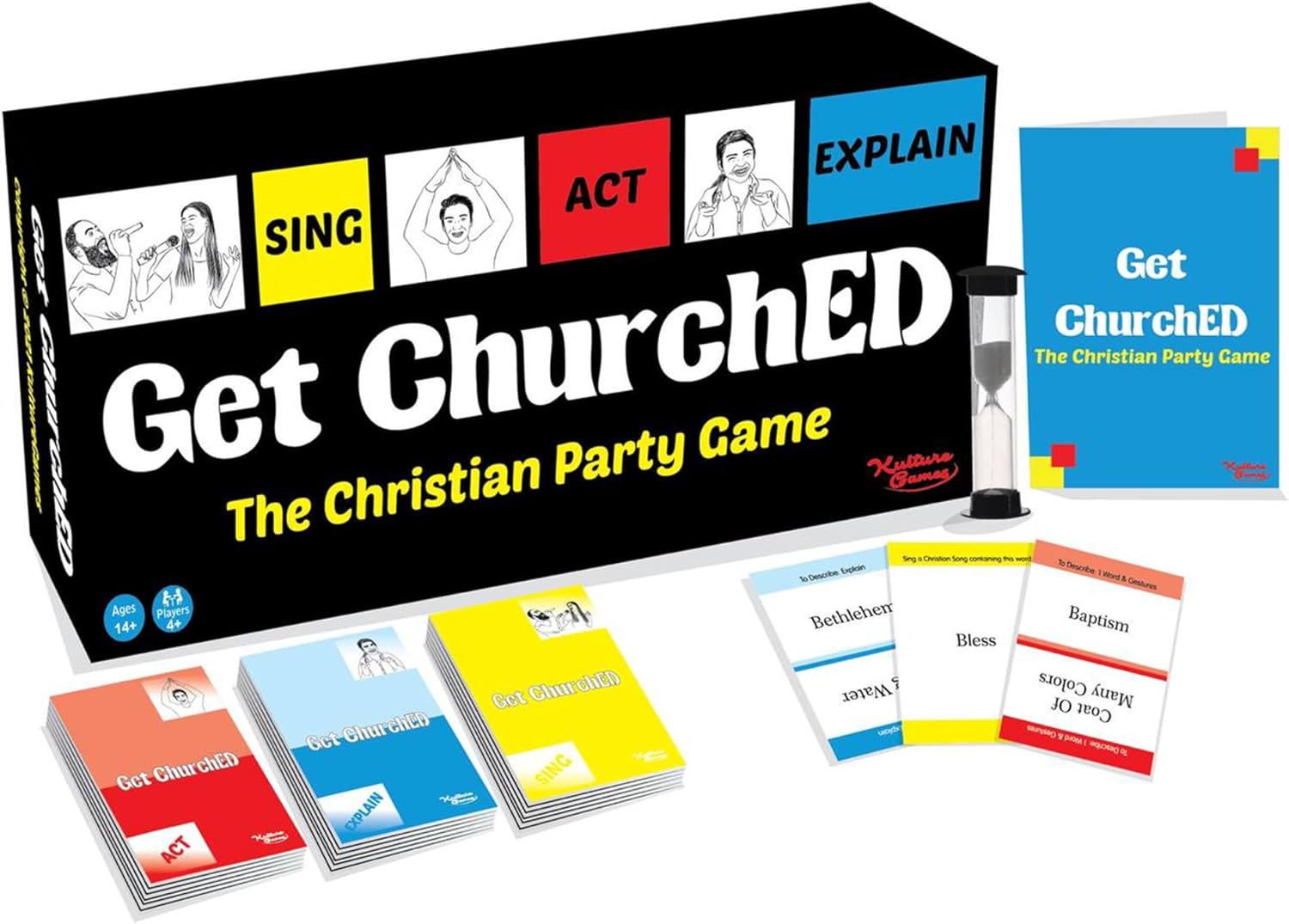Kulture Games Get ChurchED | The Christian Party Game| Christian Gifts & Cards | Bible Trivia Game | Charades Games | Family & Youth Groups | Bible Quiz (Sing, Act/Charades, Explain)